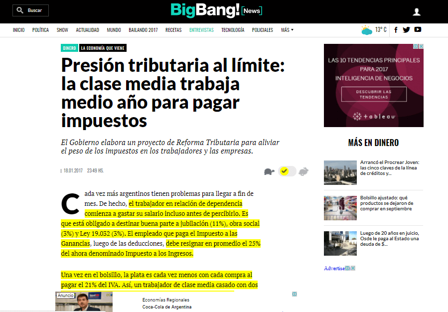 El sitio Bigbang News nos realizó una entrevista sobre “Presión tributaria”